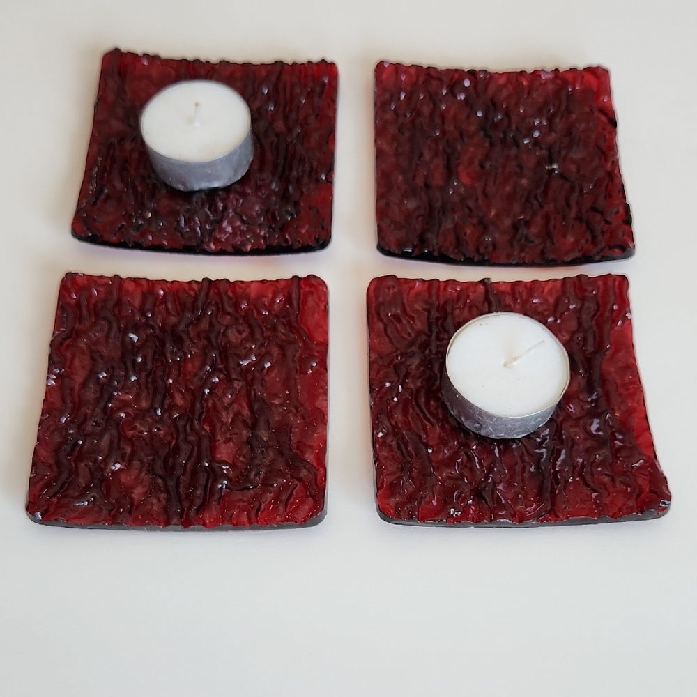 Red Textured Candle Holders
